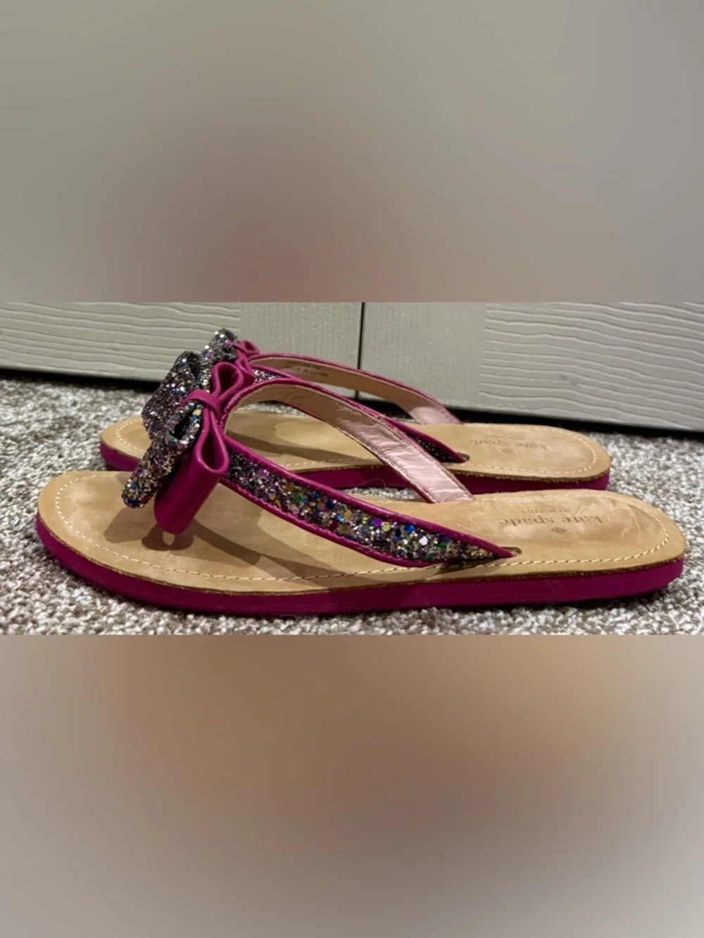 Kate Spade New York Icarda Pink Glitter Bow Slip On Flip Flops Sandal Size 7